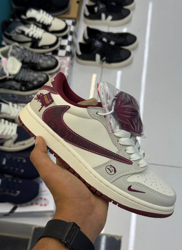 نایک ایر جردن وان لو استاسی کرم زرشکی مردانه و زنانه Nike Air Jordan 1 Low Stussy Cream Burgundy