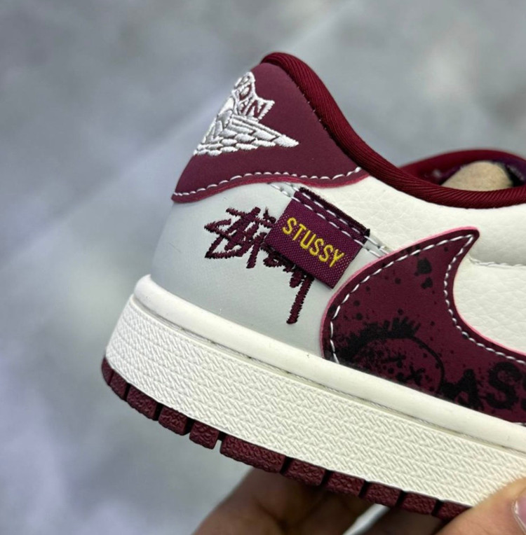 نایک ایر جردن وان لو استاسی کرم زرشکی مردانه و زنانه Nike Air Jordan 1 Low Stussy Cream Burgundy