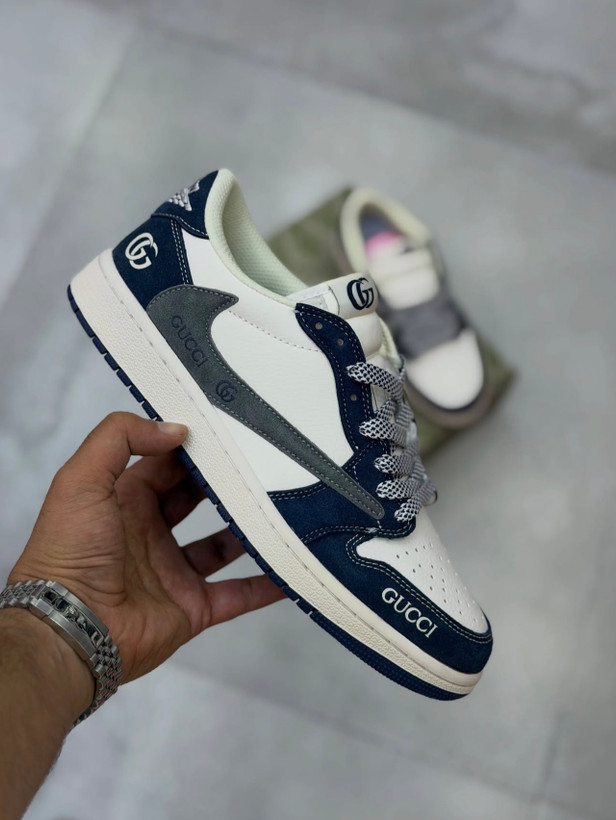 کتونی نایک تراویس اسکات گوچی سفید سرمهای Travis Scott Gucci White Navy